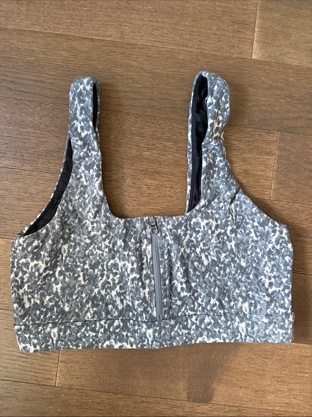 Varley Blue Grey Speckled Zip-Front Sports Bra Large